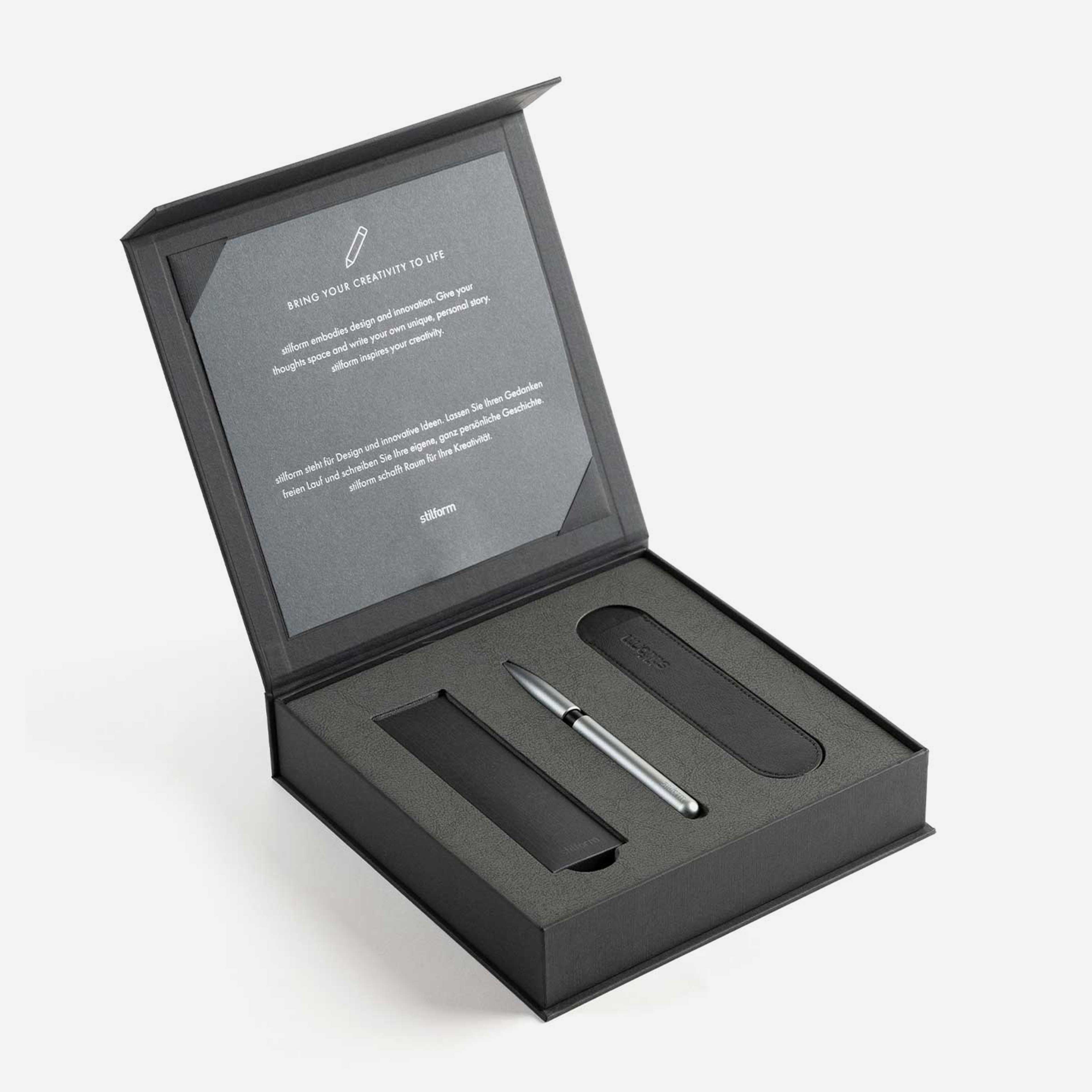 Geschenkbox mit Aluminium Kugelschreiber Pen, Etui und Ersatzminen