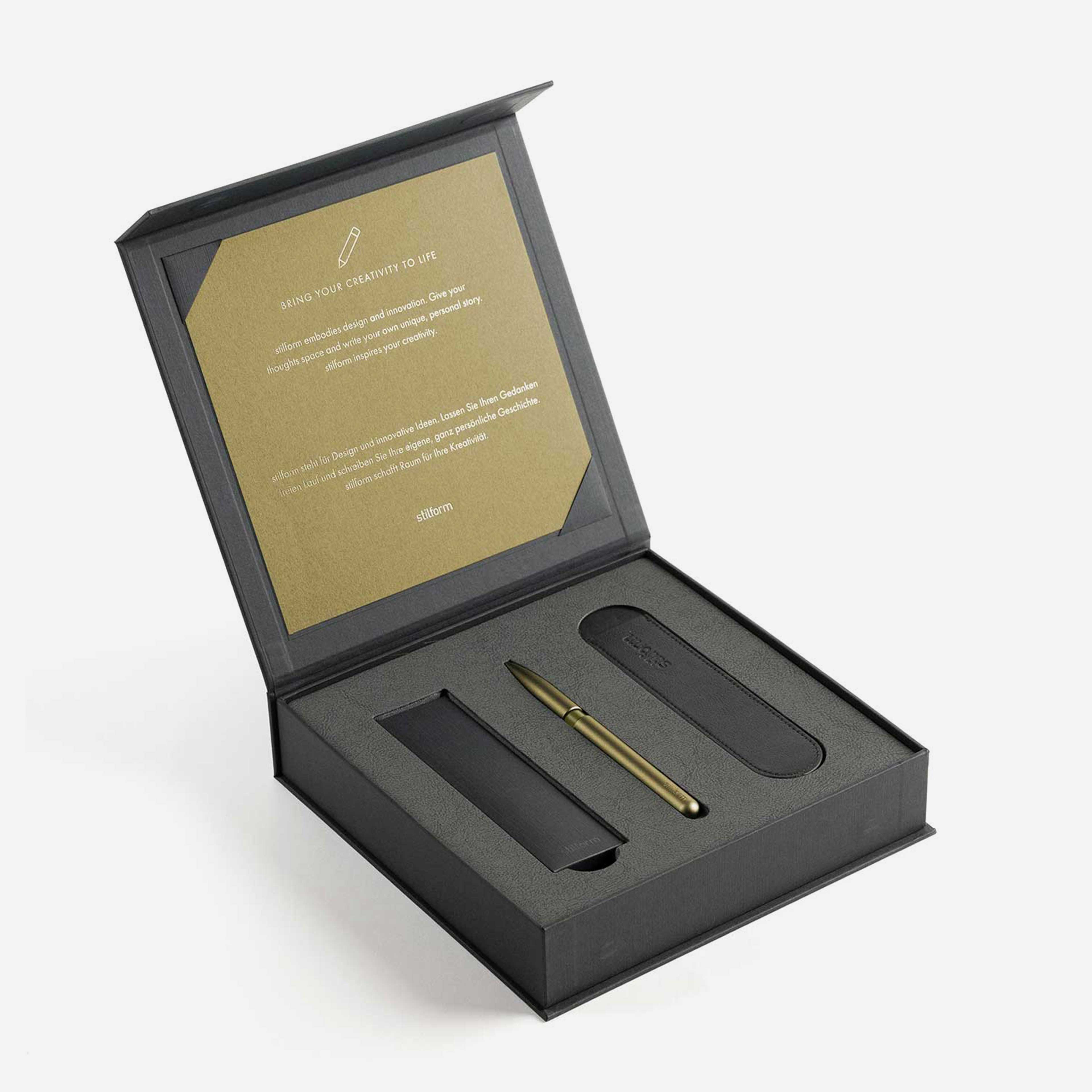 Geschenkbox mit Messing Kugelschreiber Pen, Etui und Ersatzminen