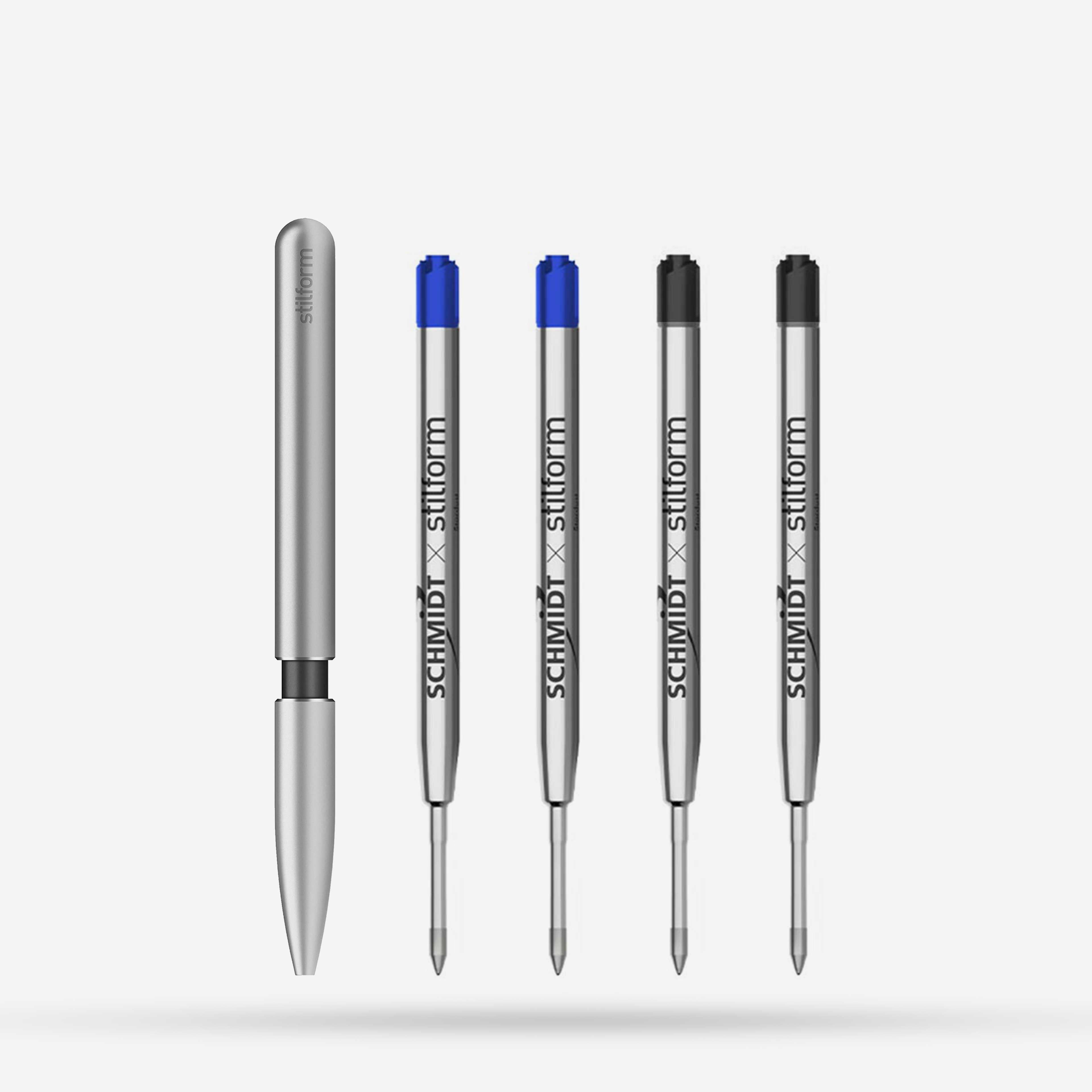 Kugelschreiber Aluminium Pen Comet Grey mit blauen und schwarzen Ersatzminen