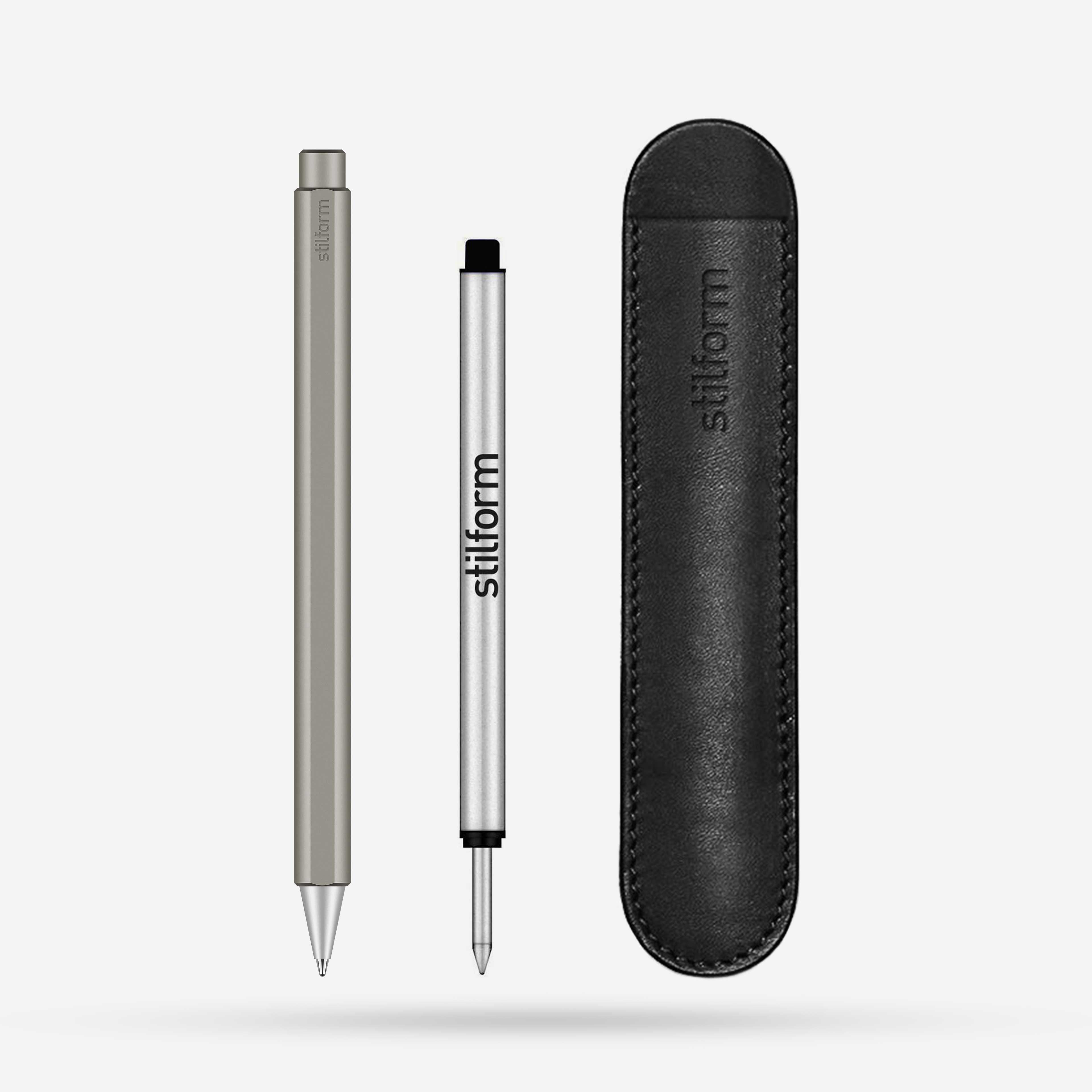 Tintenroller Titan Flow mit schwarzer Ersatzmine und Lederetui Schwarz